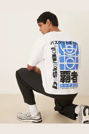 ASOS Camiseta blanca de corte cuadrado extragrande con estampado deportivo de