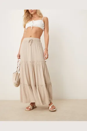 VILA Falda larga beis escalonada de estilo boho de -Neutro