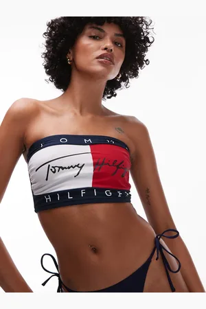 Tommy Hilfiger Top rojo, blanco y azul con escote palabra de honor y detalle de bandera de -Multicolor