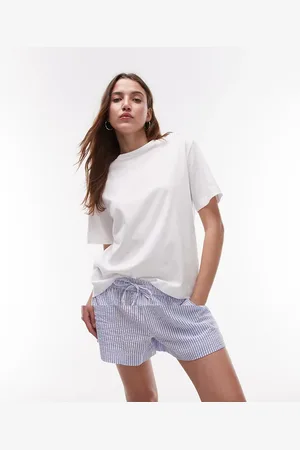 MANGO Pijama blanco y a rayas de camiseta de algodón y pantalones cortos de sirsaca de