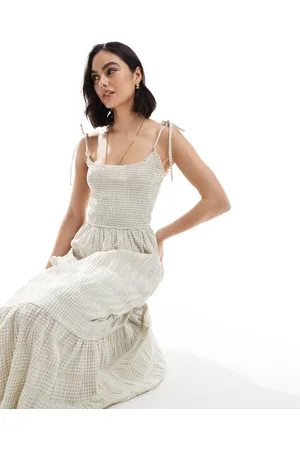 Daisy Street Vestido semilargo beis a rayas fruncido de -Neutro