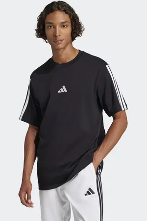 adidas Camiseta negra y blanca con 3 rayas de punto liso Essentials de -Negro