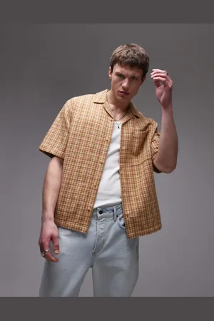 Topman Camisa a cuadros holgada de manga corta de -Azul