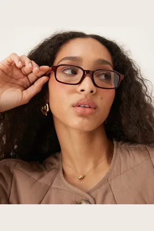 ASOS Gafas marrón crema estrechas cuadradas con lentes transparentes de