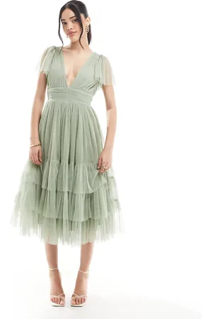 Lace & Beads Vestido de dama de honor midi verde Madison de