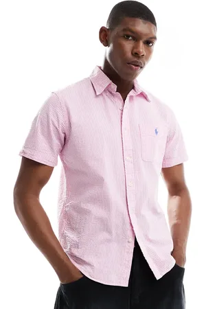 Ralph Lauren Camisa rosa y blanca a rayas de manga corta y corte custom con logo de sirsaca Icon de