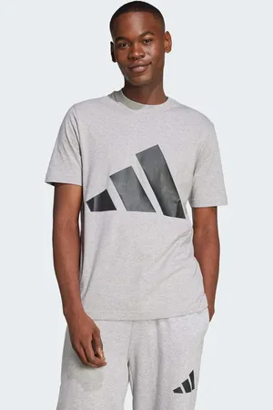 adidas Camiseta gris medio jaspeado y negra con logo grande Essentials de