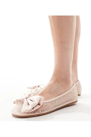 Be Mine Zapatos de novia rosa rubor planos con lazo Nelly de