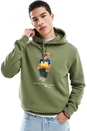 Ralph Lauren Sudadera blanca con capucha y estampado de oso trasero de felpa de