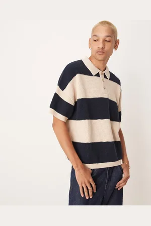 ASOS Polo a rayas de corte cuadrado extragrande de punto texturizado de