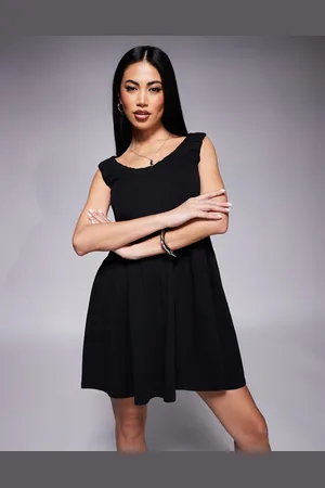 ASOS Vestido corto amplio con cuello ancho y fruncido de