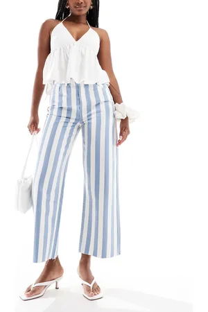 ASOS Vaqueros dad capri azules y blancos a rayas veraniegas de pernera ancha de -Multicolor