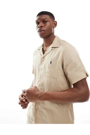 Ralph Lauren Camisa de corte clásico extragrande y manga corta con cuello de solapas y logo de icono de lino de (parte de un conjunto)-Neutro