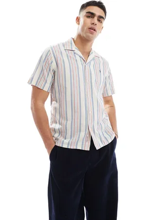 Ralph Lauren Camisa rosa y blanca a rayas multicolores de corte clásico extragrande y manga corta con logo de cambray Icon de -Blanco