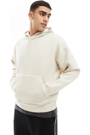 JACK & JONES Sudadera color crema extragrande con capucha de tejido efecto neopreno de -Blanco