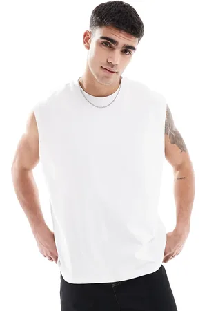 ASOS Camiseta blanca de corte cuadrado extragrande sin mangas de tejido grueso de 240 g/m² de