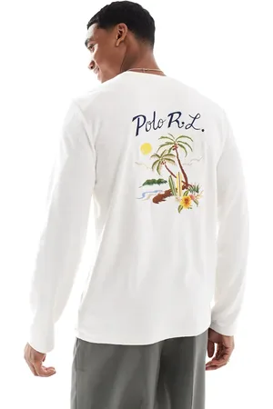 Ralph Lauren Camiseta color de manga larga con logo bordado en la espalda de rizo de algodón de -Blanco