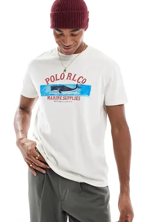 Ralph Lauren Camiseta blanco clásica extragrande con logo estampado de ballena y acabado flameado de