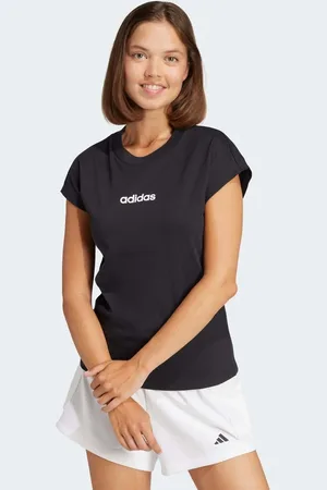 adidas Camiseta negra y blanca de algodón Essentials Linear de -Negro