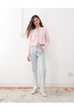 Miss Selfridge Vaqueros de pernera recta con lavado descolorido helado y bolsillos en forma de corazón de -Azul