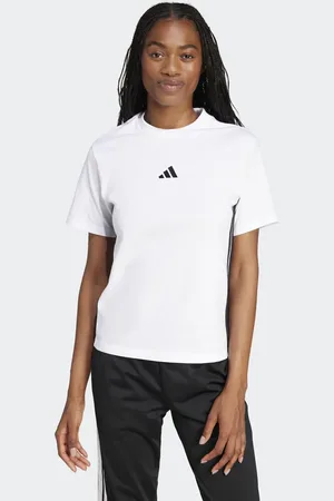 adidas Camiseta blanca y negra con 3 rayas de algodón Essentials de -Blanco