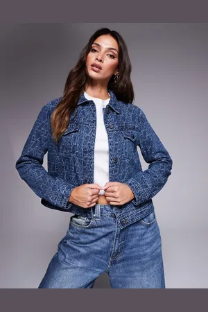 Armani Exchange Chaqueta vaquera azul marino con monograma de