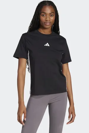 adidas Camiseta negra y blanca con 3 rayas de algodón Essentials de -Negro