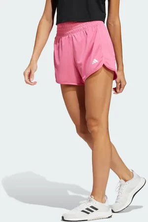 adidas Pantalones cortos rosa fusión y blancos básicos de talle alto de punto Pacer Essentials de