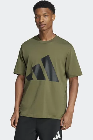adidas Camiseta verde oliva y negra con logo grande Essentials de