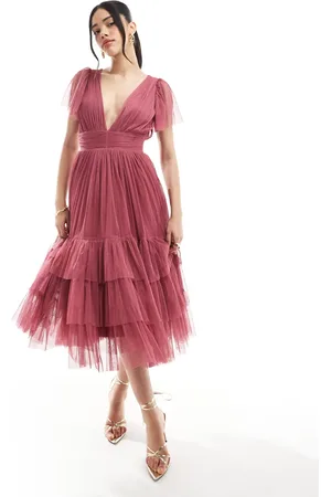 Lace & Beads Vestido de dama de honor midi rosa Madison de