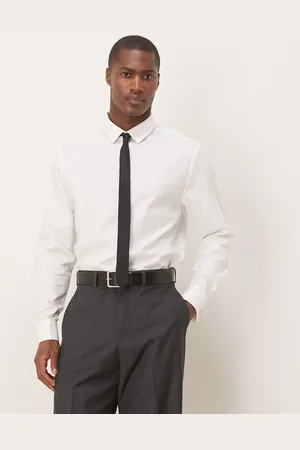 ASOS Camisa de vestir blanca de corte estándar con puños dobles de sarga fácil de planchar de