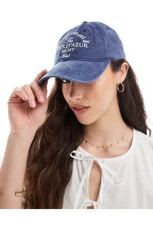 Pieces® Gorra azul con acabado lavado y detalle gráfico "Côte D