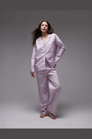 MANGO Pantalones de pijama rosas de pernera ancha de algodón de (parte de un conjunto)