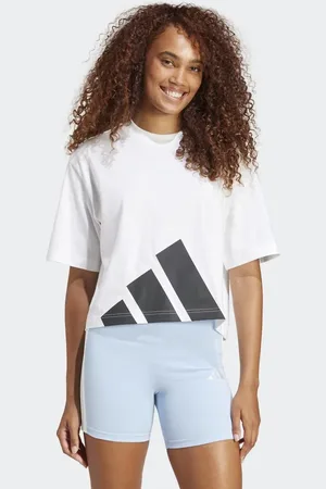 adidas Camiseta blanca y negra de corte boyfriend con logo grande Essentials de -Blanco