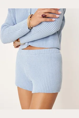 ASOS Pantalones muy cortos azules de talle medio de punto acanalado de (parte de un conjunto)