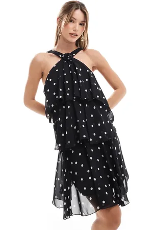 VERO MODA Vestido corto escalonado con cuello halter, detalle de flor y estampado de Felicia de