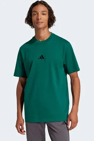 adidas Camiseta verde universitario y negra con logo pequeño de punto liso Essentials de