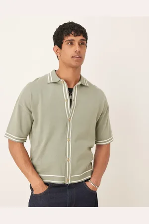 ASOS Polo salvia abotonado de corte cuadrado holgado con detalle de ribetes de punto de