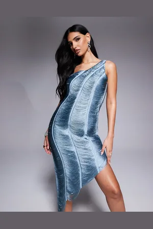 ASOS Vestido corto drapeado y asimétrico con flecos de