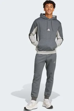 adidas Chándal gris oscuro jaspeado con capucha y diseño color block de felpa Sportswear de