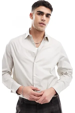 ASOS Camisa de vestir color piedra de corte estándar con tapeta francesa de popelina de -Neutro