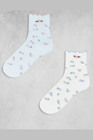 Boux Avenue Pack de 2 pares de calcetines tobilleros de varios colores con estampado de florecitas de