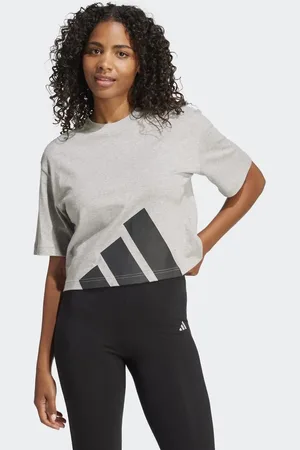 adidas Camiseta gris medio jaspeado y negra de corte boyfriend con logo grande Essentials de
