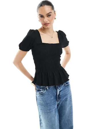New Look Top con cuerpo fruncido y mangas abullonadas de
