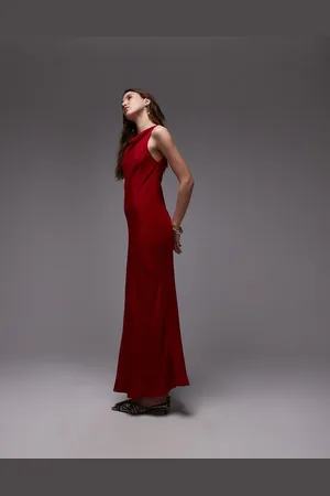MANGO Vestido largo con cuello drapeado de satén de