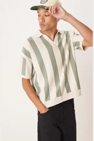ASOS Polo a rayas color crudo y verdes de corte cuadrado holgado con muesca en el cuello de tejido texturizado de -Multicolor