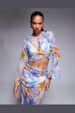 ASOS Top corto de manga larga con de chifón de (parte de un conjunto)-Multicolor