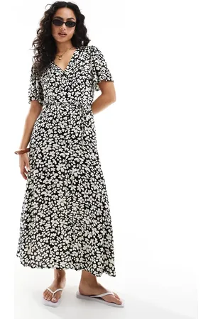 VERO MODA Vestido largo monocromático abotonado con estampado floral de -Negro