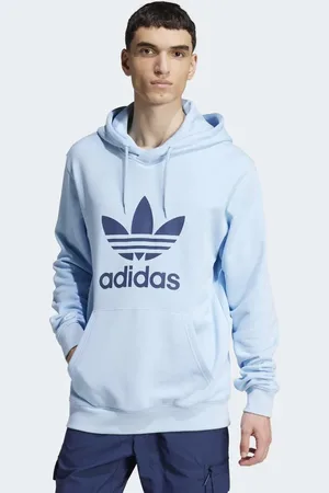 adidas Sudadera azul cielo despejado con capucha y detalle de trébol Adicolor Classic Trefoil de