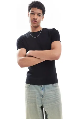 ASOS Camiseta negra básica ajustada de canalé de
